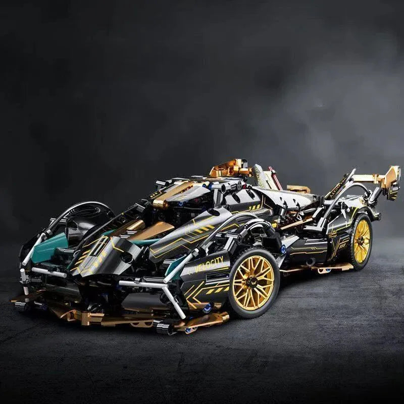 2026 Hot Building Block Racing Car V12 Building Block Car Black and Gold Accessories Fine Desktop Wooden Model Car Birthday Gift